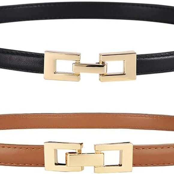 Accessories - 2Pack Women's Leather Belts Thin Waist Dress Belt with Gold Buckle Adjustable
